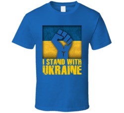 I Stand With Ukraine Raised Fist Support Blue T Shirt 39216793