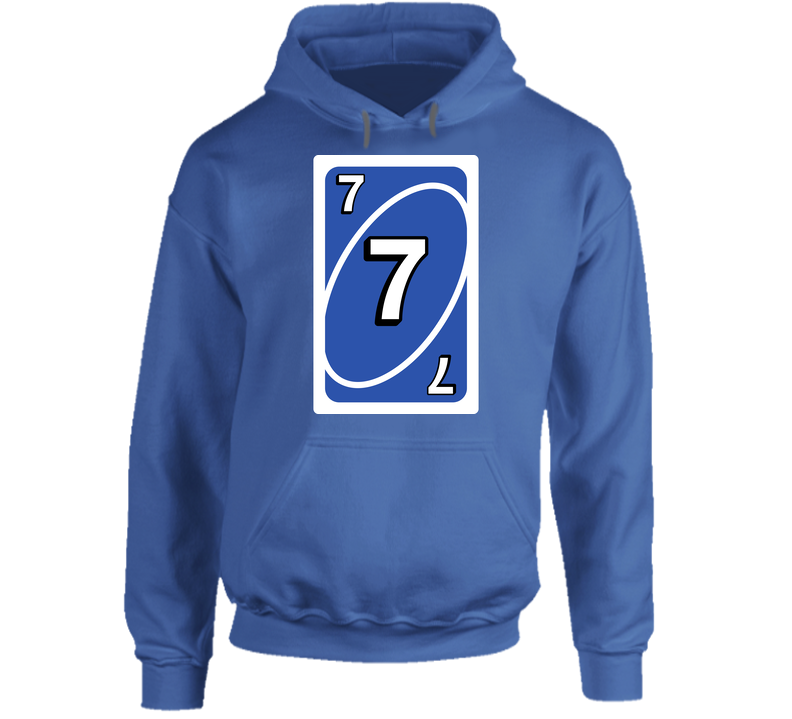 Seven 7 Blue Uno Card Game Fan Halloween Fancy Dress Hooded Sweatshirt Hoodie Seven 7 Blue Uno Card Game Fan Halloween Fancy Dress Hooded Sweatshirt Hoodie