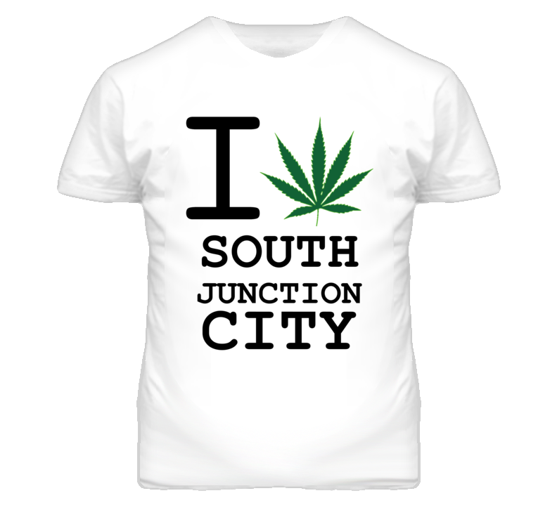 South Junction City Kansas I Heart Love Weed Marijuana Green T Shirt