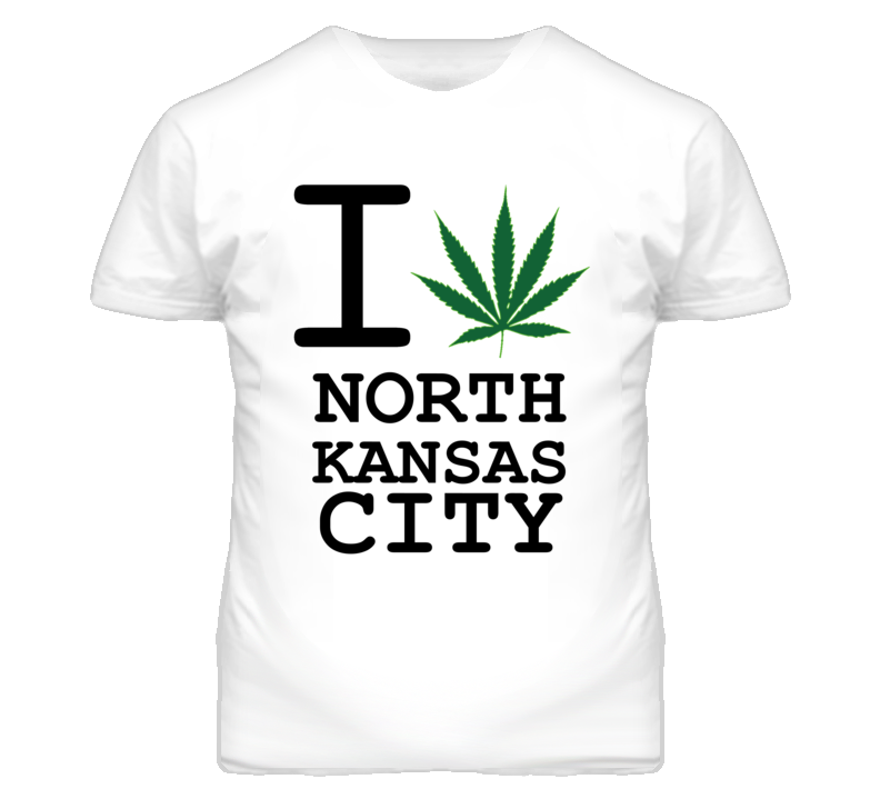 North Kansas City Kansas I Heart Love Weed Marijuana Green T Shirt