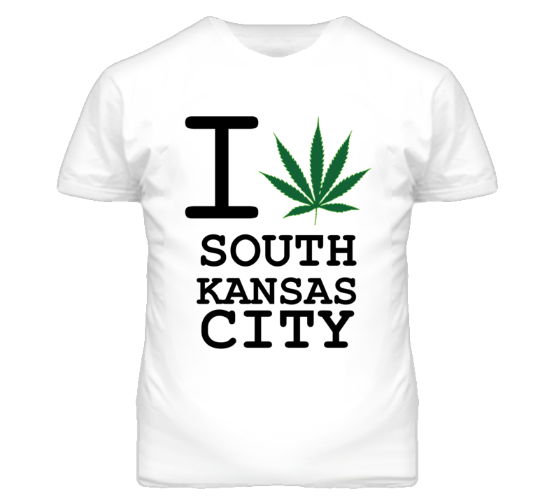 South Kansas City Kansas I Heart Love Weed Marijuana Green T Shirt