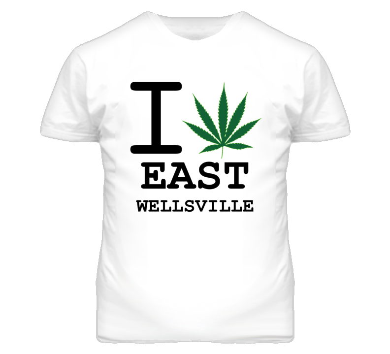 East Wellsville Kansas I Heart Love Weed Marijuana Green T Shirt