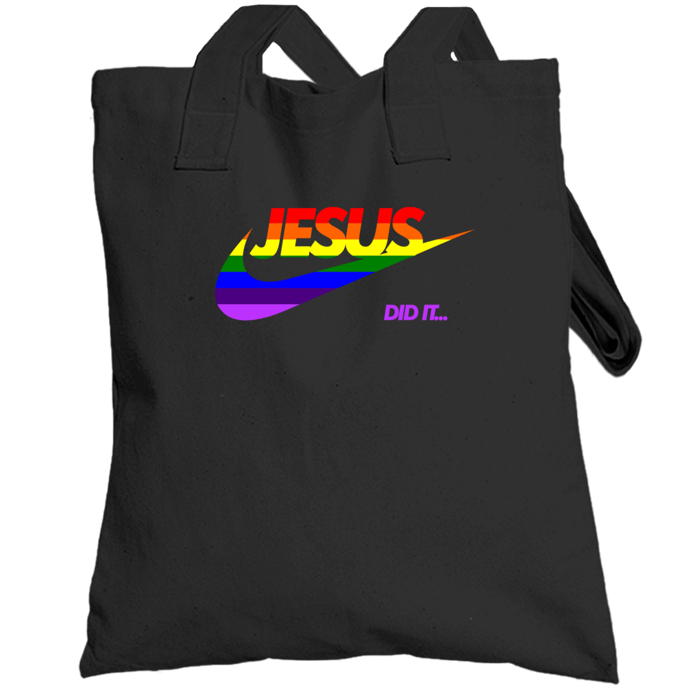 Lgbtq Pride Jesus Did It Nike Parody Funny Totebag Lgbtq Pride Jesus Did It Nike Parody Funny Totebag