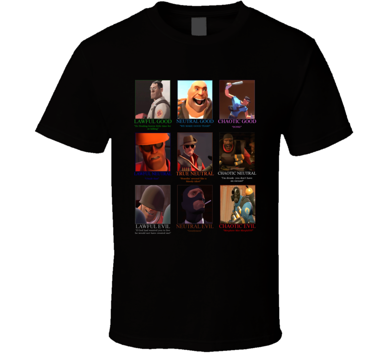 Team Fortress 2 Parody Video Game D&D Alignments T Shirt Team Fortress 2 Parody Video Game D&D Alignments T Shirt