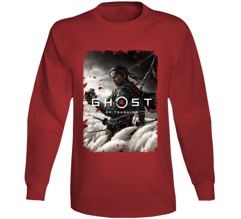 Ghost Of Tsushima Video Game Cover Art Aged Long Sleeve T Shirt Ghost Of Tsushima Video Game Cover Art Aged Long Sleeve T Shirt