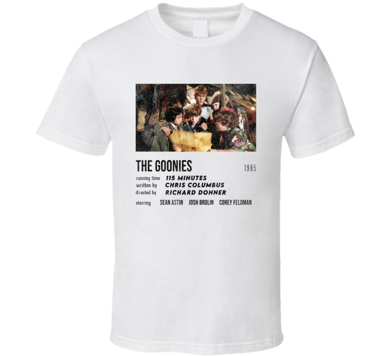 The Goonies Movie Stat Card Grunge Vintage Cult Classic 80's Film T Shirt