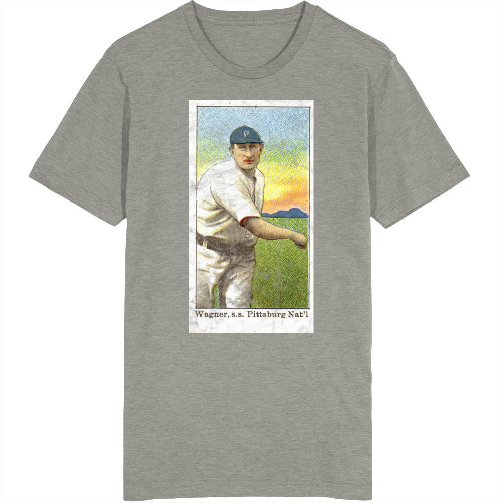 Honus Wagner Throwing 1909 Retro Sports Baseball Collectors Card Fan Worn Look T Shirt