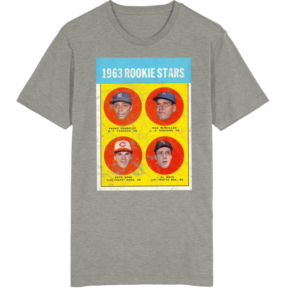 1963 Topps Pete Rose Rookie Stars Card Retro Sports Baseball Collectors Card Fan Worn Look T Shirt