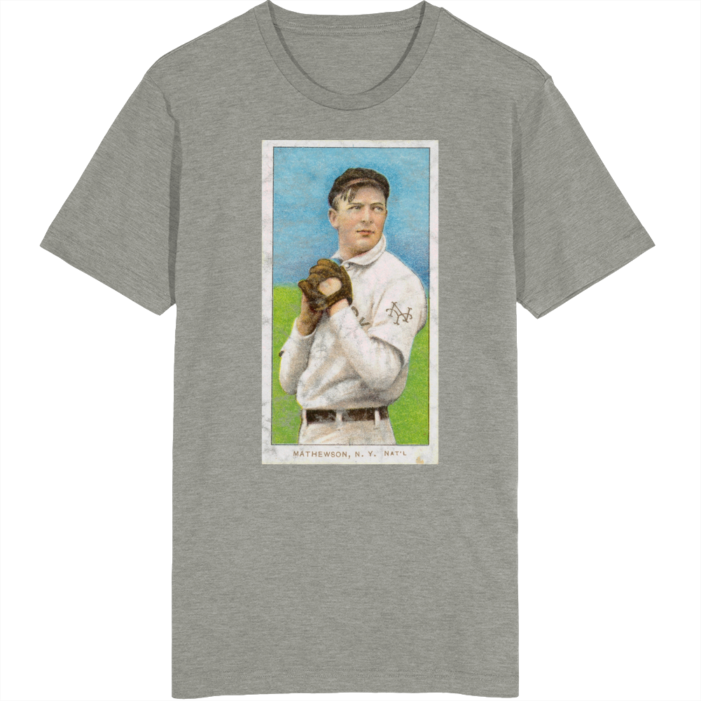 Christy Mathewson Dark Cap 1909 Retro Sports Baseball Collectors Card Fan Worn Look T Shirt