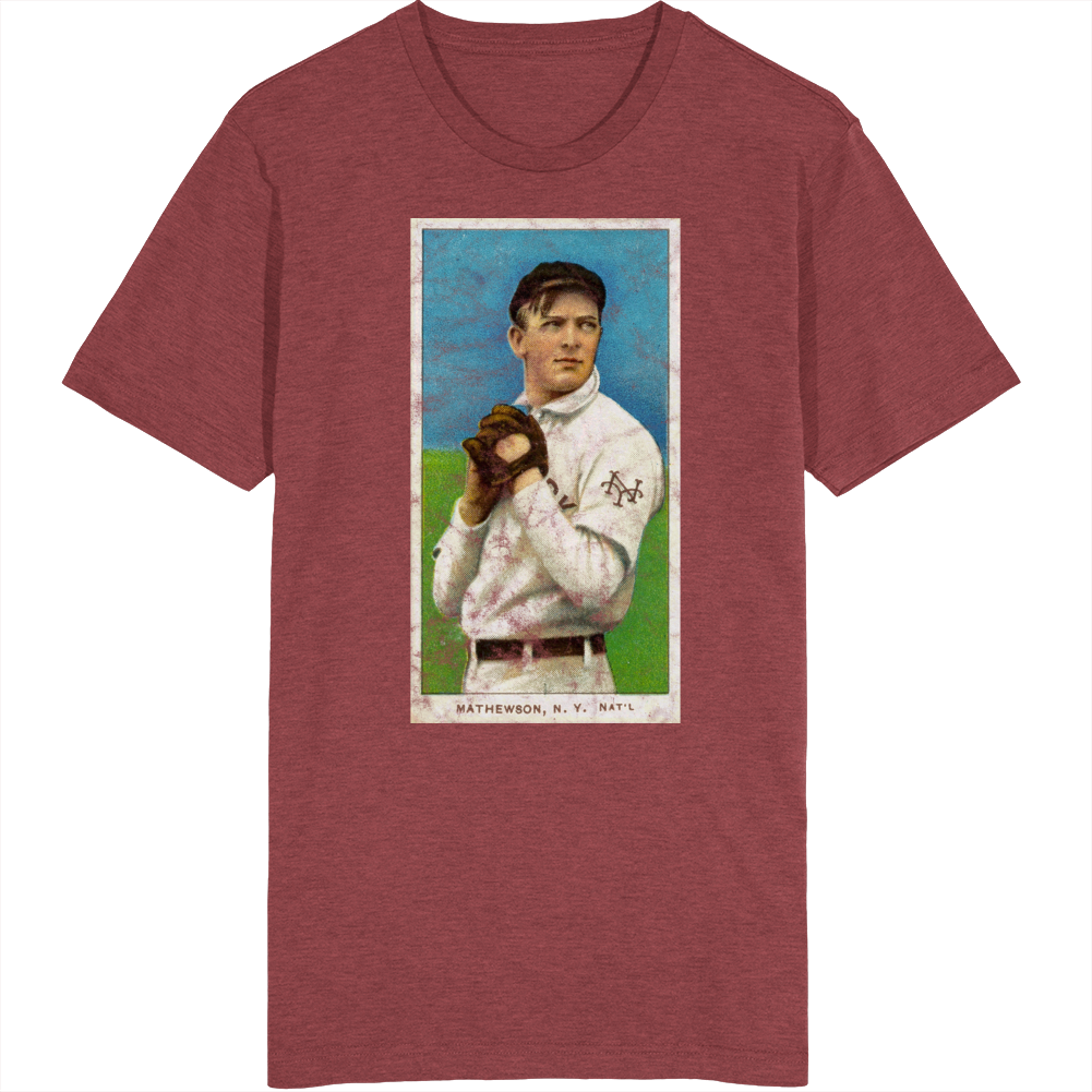 Christy Mathewson White Cap 1909 Retro Sports Baseball Collectors Card Fan Worn Look T Shirt