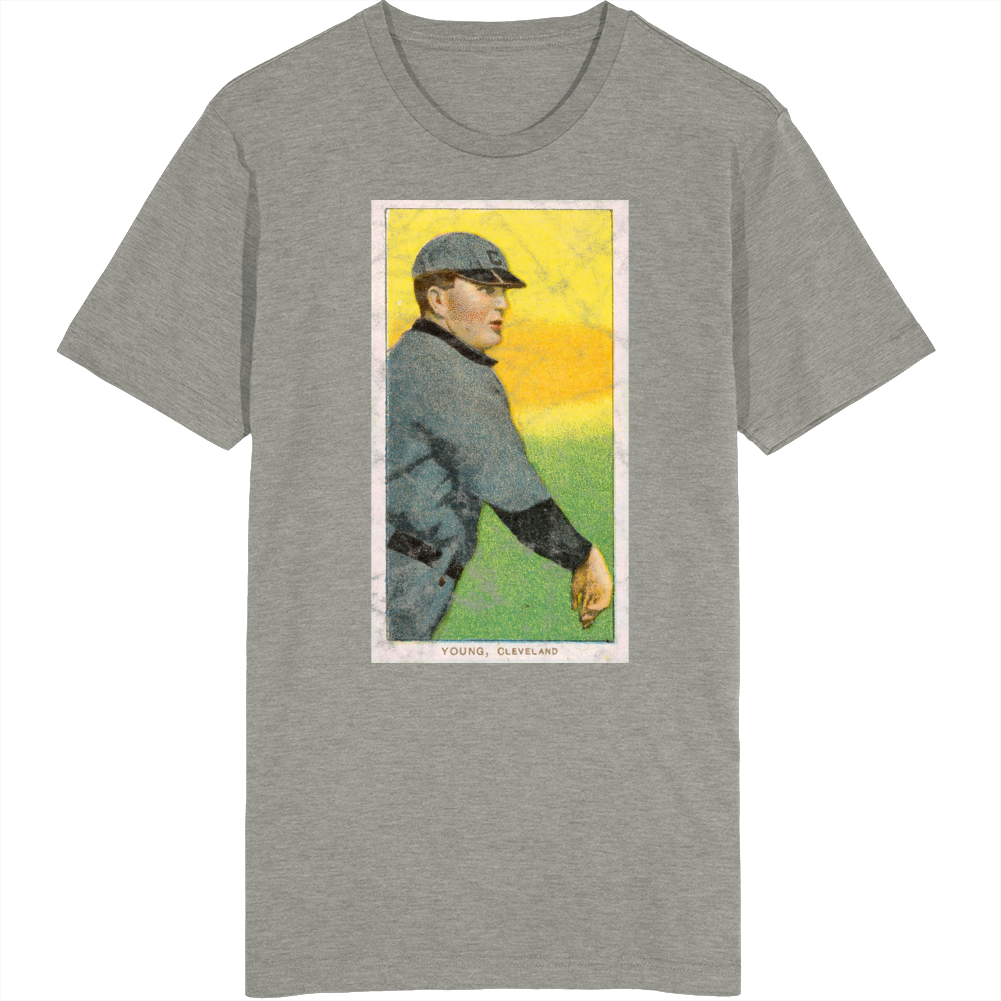 Cy Young Bare Hand 1909 Retro Sports Baseball Collectors Card Fan Worn Look T Shirt