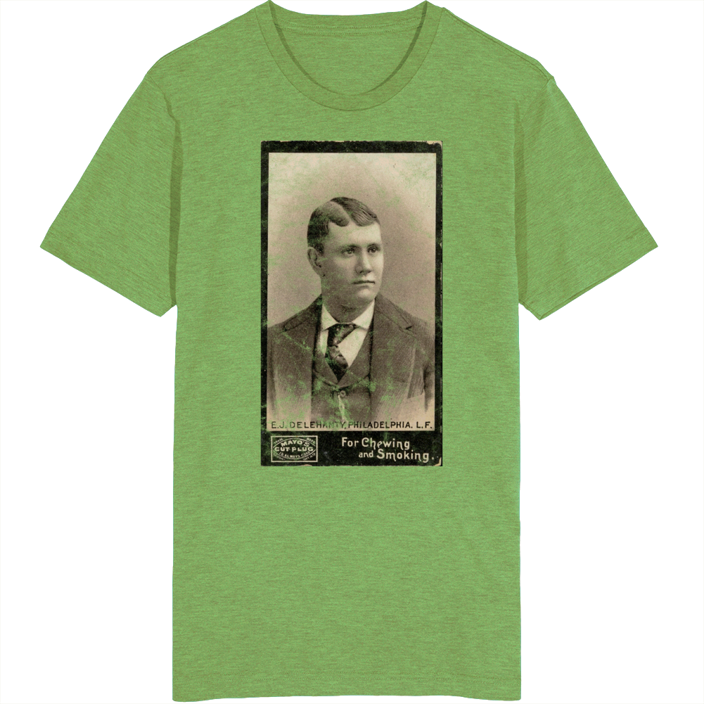 Ed Delahanty 1895 Retro Sports Baseball Collectors Card Fan Worn Look T Shirt