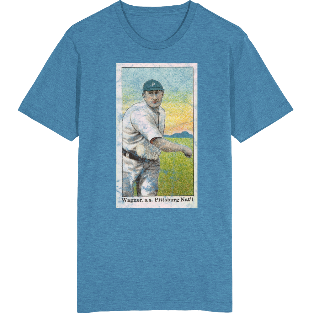 Honus Wagner Throwing 2 1909 Retro Sports Baseball Collectors Card Fan Worn Look T Shirt