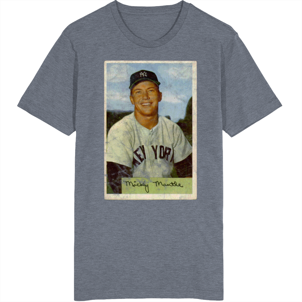 Mickey Mantle 1954 Retro Sports Baseball Collectors Card Fan Worn Look T Shirt