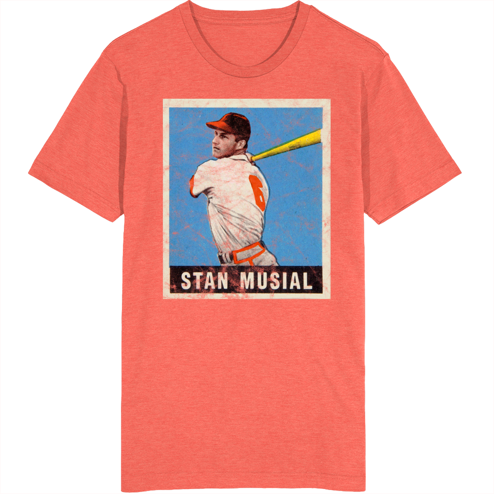 Stan Musial 1948 Retro Sports Baseball Collectors Card Fan Worn Look T Shirt