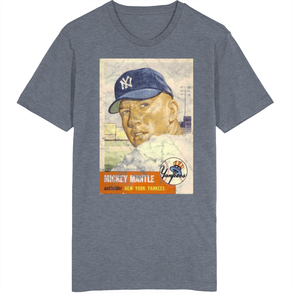 Mickey Mantle 1953 Retro Sports Baseball Collectors Card Fan Worn Look T Shirt