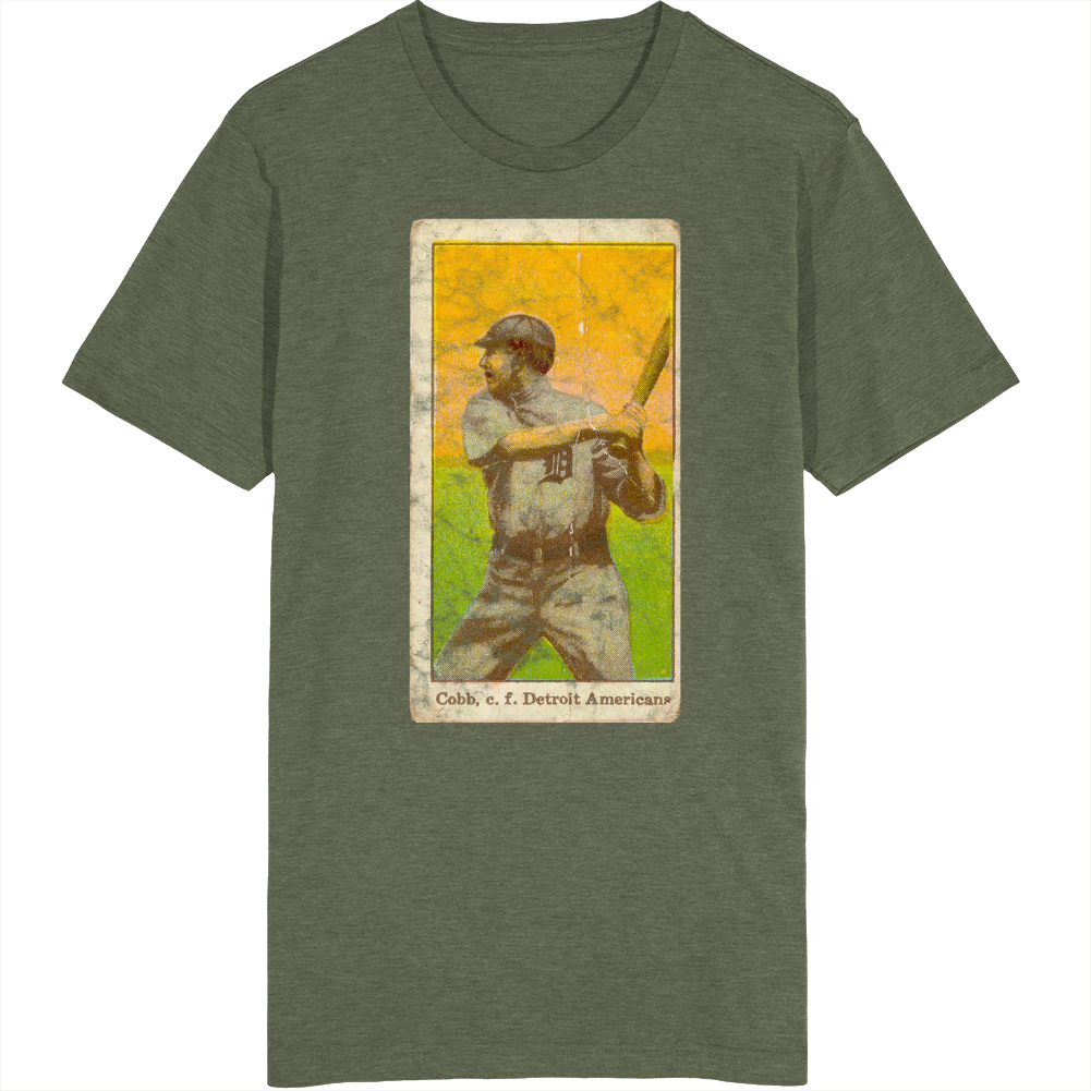 Ty Cobb With Bat 1915 Retro Sports Baseball Collectors Card Fan Worn Look T Shirt