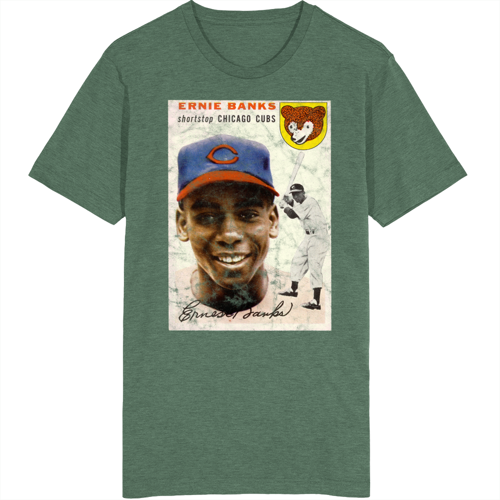 Ernie Banks 1954 Retro Sports Baseball Collectors Card Fan Worn Look T