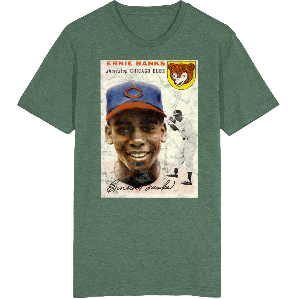 Ernie Banks 1954 Retro Sports Baseball Collectors Card Fan Worn Look T Shirt