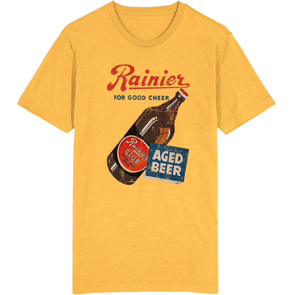 Rainier Aged Beer For Good Cheer Club Distressed Logo Vintage T Shirt