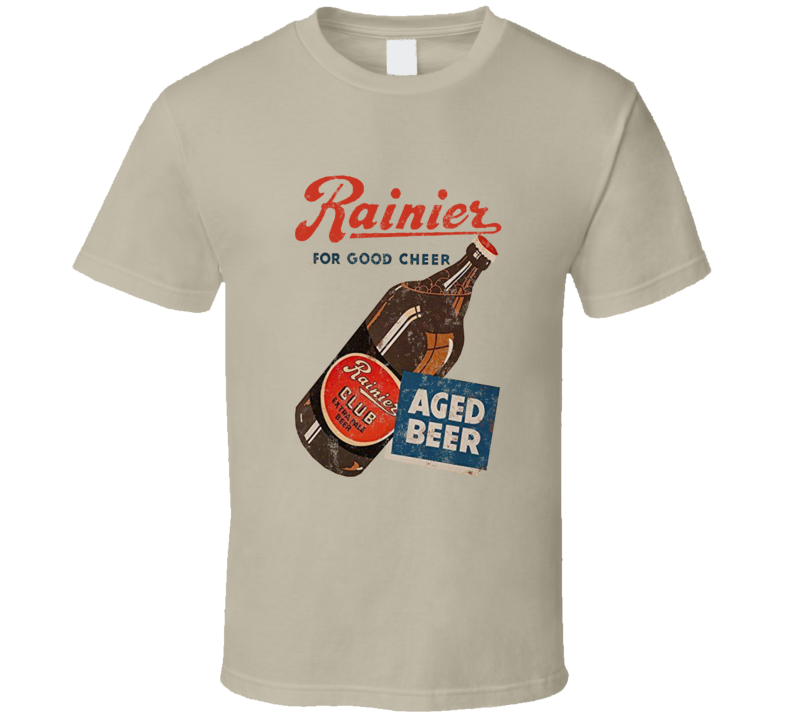Rainier Aged Beer For Good Cheer Club Distressed Logo T Shirt