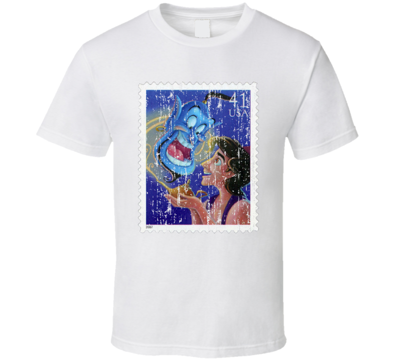 Aladdin And Genie Stamp Collector Cartoon Gift Worn Look T Shirt Aladdin And Genie Stamp Collector Cartoon Gift Worn Look T Shirt