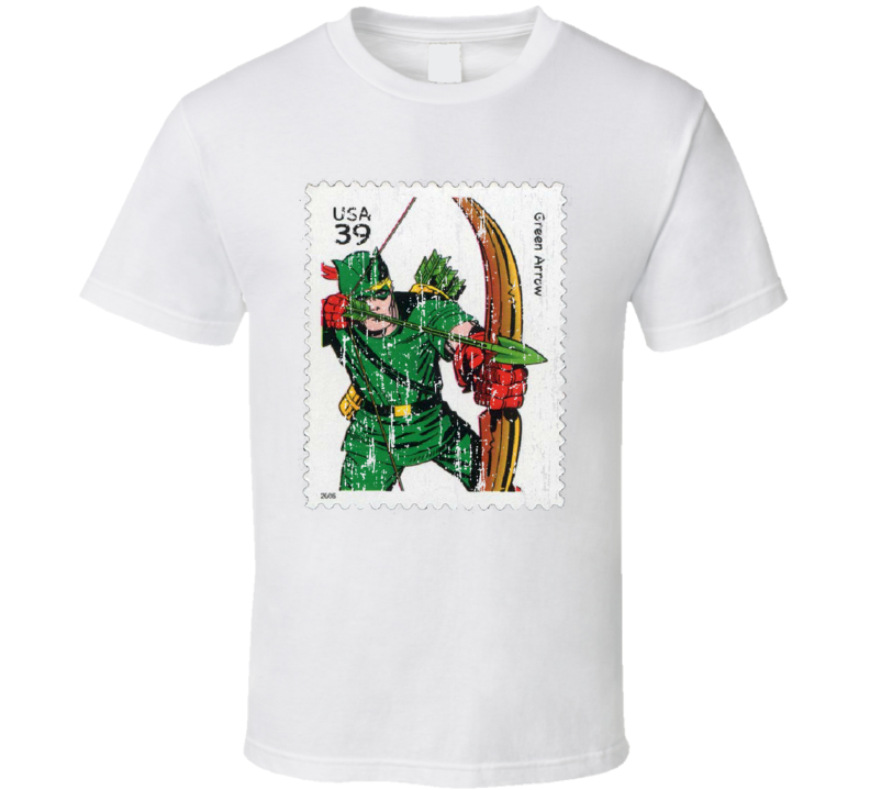 DC Comic Green Arrow Stamp Collector Gift Worn Look T Shirt DC Comic Green Arrow Stamp Collector Gift Worn Look T Shirt