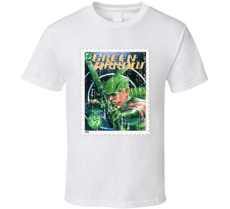 DC Comic Green Arrow Stamp Collectors Gift Worn Look T Shirt DC Comic Green Arrow Stamp Collectors Gift Worn Look T Shirt