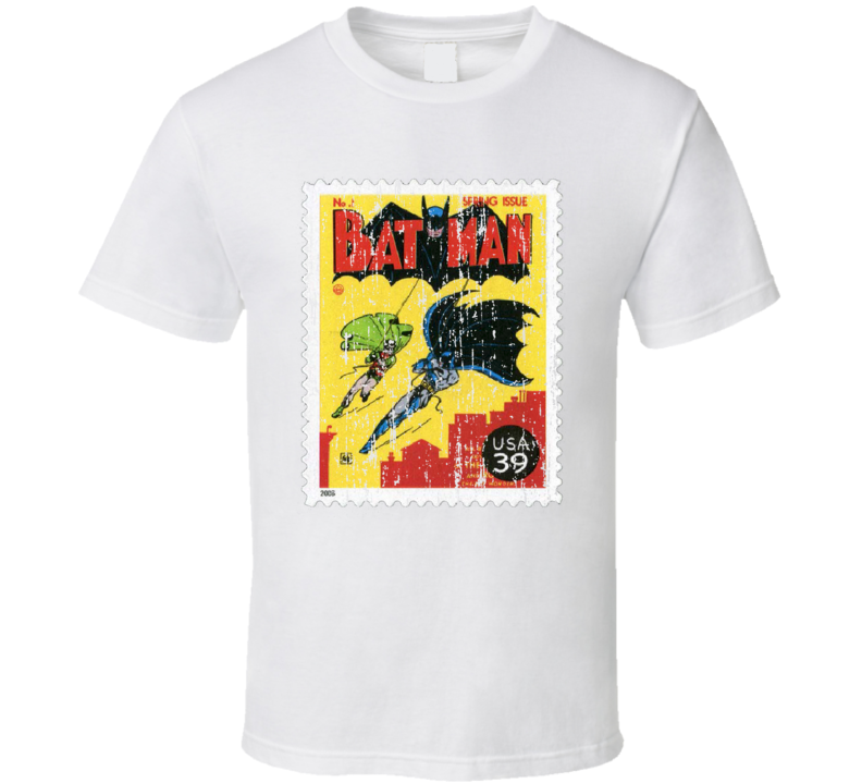DC Comic Batman Robin Stamp Collector Gift Worn Look T Shirt DC Comic Batman Robin Stamp Collector Gift Worn Look T Shirt