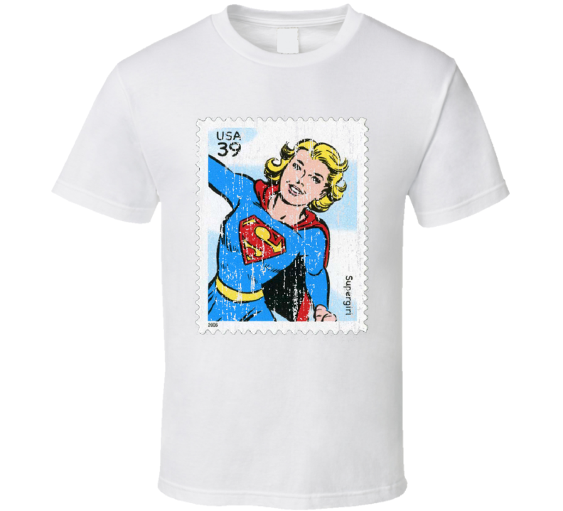 DC Comic Supergirl Stamp Collector Gift Worn Look T Shirt DC Comic Supergirl Stamp Collector Gift Worn Look T Shirt