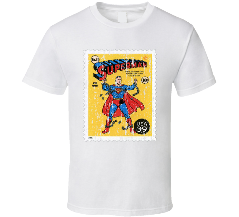 DC Comic Superman Stamp Collector Gift Worn Look T Shirt DC Comic Superman Stamp Collector Gift Worn Look T Shirt