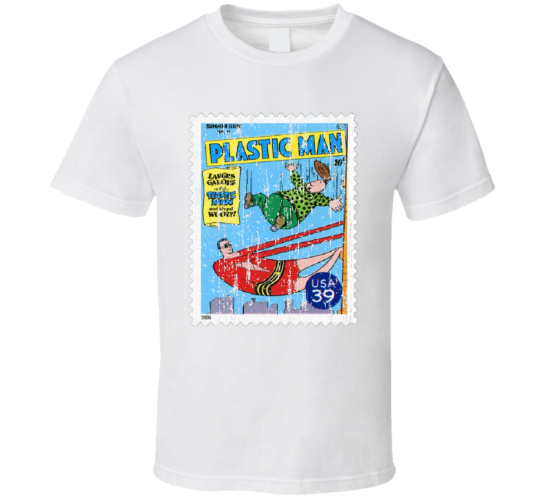 DC Comic Plastic Man Stamp Collectors Gift Worn Look T Shirt DC Comic Plastic Man Stamp Collectors Gift Worn Look T Shirt