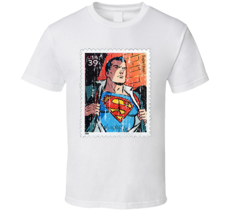DC Comic Superman Stamp Collectors Gift Worn Look T Shirt DC Comic Superman Stamp Collectors Gift Worn Look T Shirt