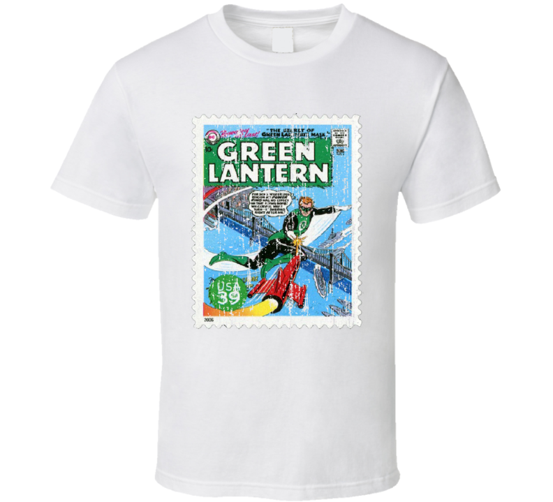 DC Comic Green Lantern Stamp Collectors Gift Worn Look T Shirt DC Comic Green Lantern Stamp Collectors Gift Worn Look T Shirt