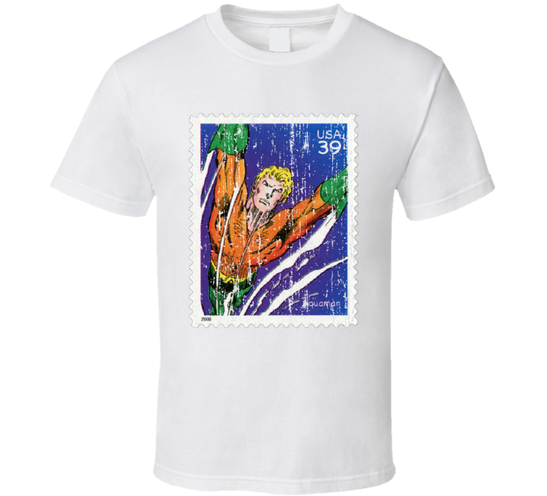 DC Comic Aquaman Stamp Collectors Gift Worn Look T Shirt DC Comic Aquaman Stamp Collectors Gift Worn Look T Shirt
