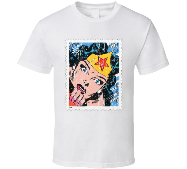 DC Comic Wonder Woman Stamp Collector Gift Worn Look T Shirt DC Comic Wonder Woman Stamp Collector Gift Worn Look T Shirt