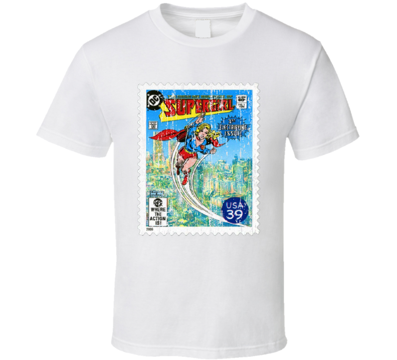 DC Comic Supergirl Stamp Collectors Gift Worn Look T Shirt DC Comic Supergirl Stamp Collectors Gift Worn Look T Shirt