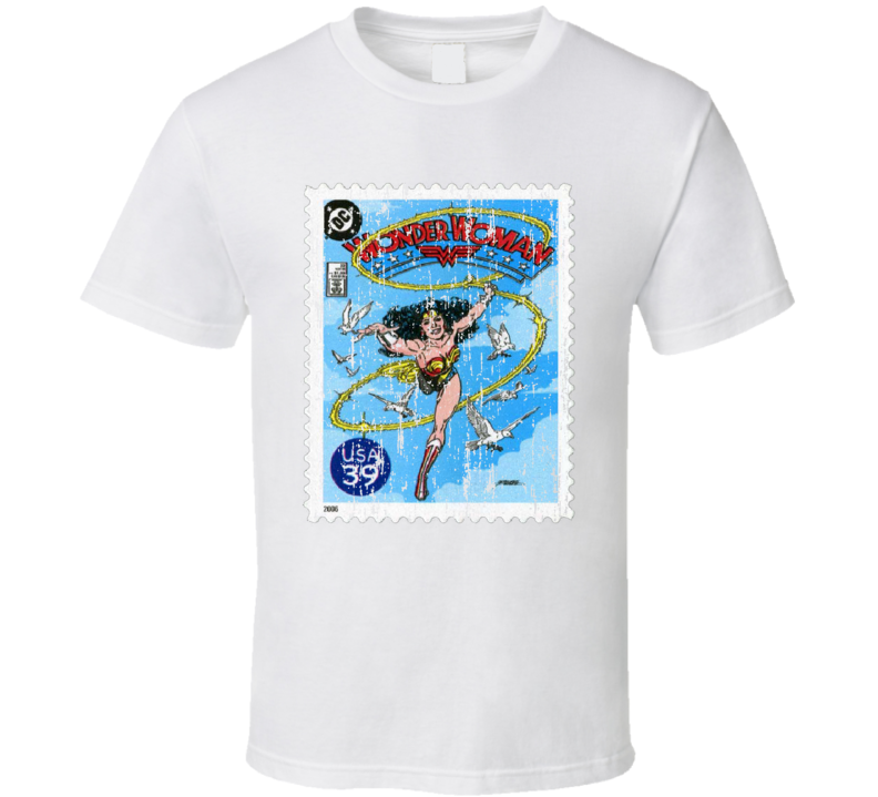 DC Comic Wonder Woman Stamp Collectors Gift Worn Look T Shirt DC Comic Wonder Woman Stamp Collectors Gift Worn Look T Shirt