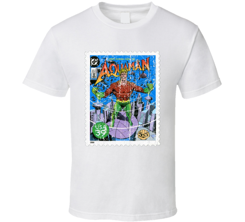 DC Comic Aquaman Stamp Collector Gift Worn Look T Shirt DC Comic Aquaman Stamp Collector Gift Worn Look T Shirt