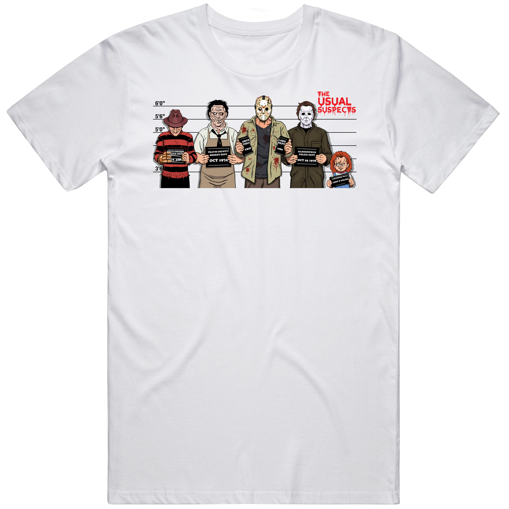 The Usual Suspects Jason Freddy Chucky Leatherface Michael Myers Halloween Movie T Shirt The Usual Suspects Jason Freddy Chucky Leatherface Michael Myers Halloween Movie T Shirt