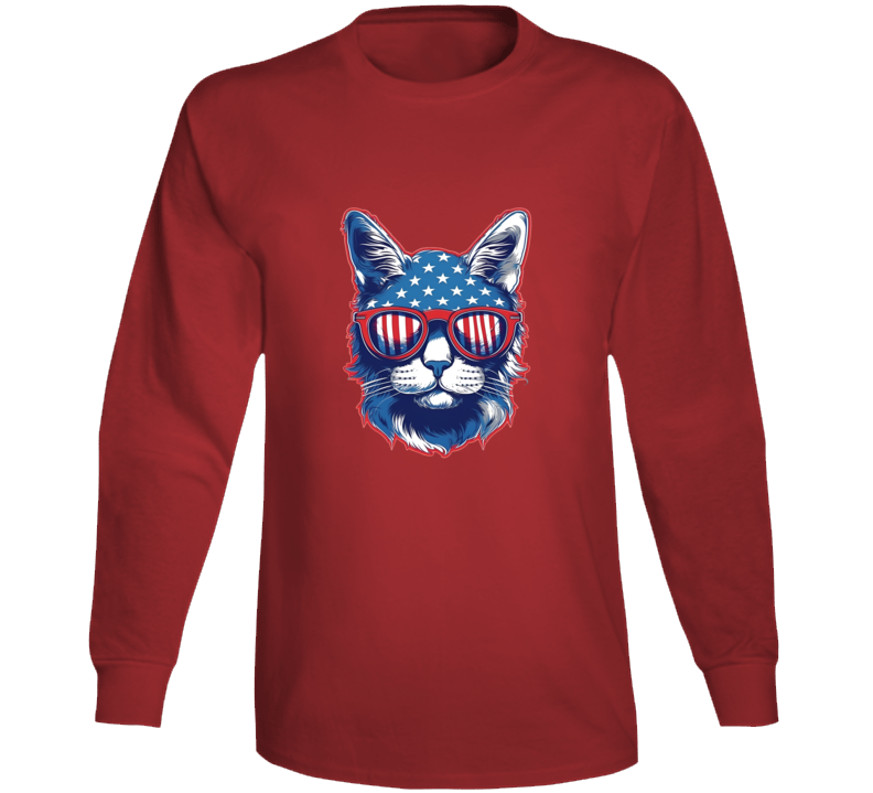 American Patriotic Cat Long Sleeve T Shirt