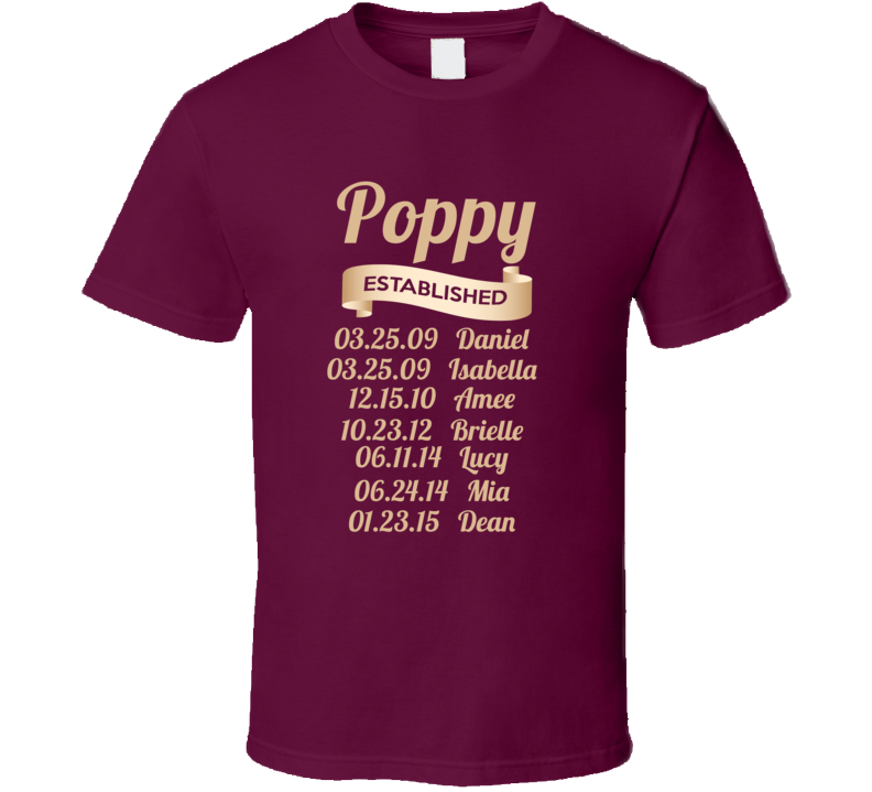 Poppy established with Grand kid names t shirt Poppy established with Grand kid names t shirt