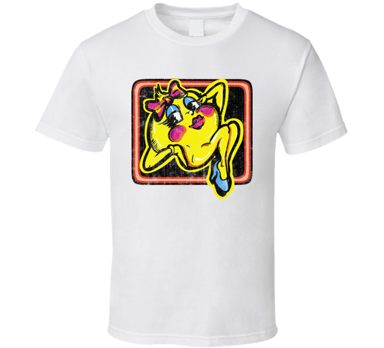 Ms Pac Man Classic Favourite Retro Video Game Fan Gift Worn Look T Shi