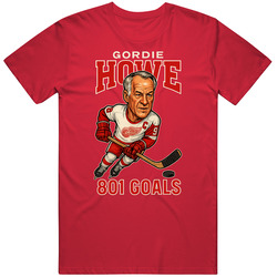 Gordie Howe 801 Goals Sports Caricature T Shirt 40340573