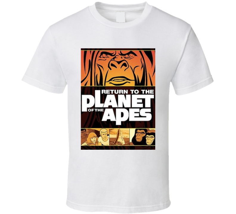 Return To The Planet Of The Apes Cartoon 70s Mission Three Astronauts Spaceship Time Vortex Return To Earth Year 3979 Ad Intelligent Apes Highest Form Of Life Retro Animation Fan T Shirt