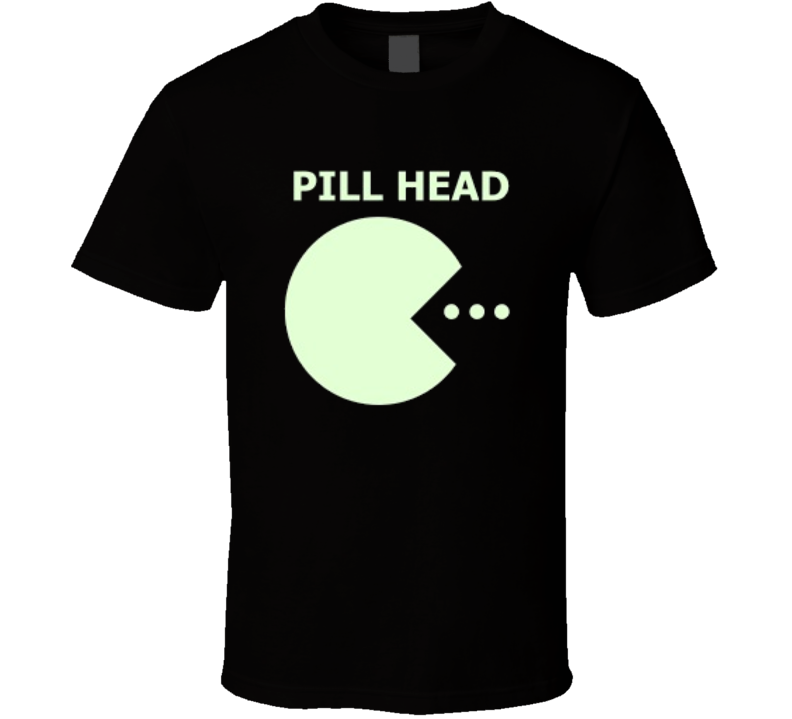 Pac man pill head funny t-shirt video games raves club wear 