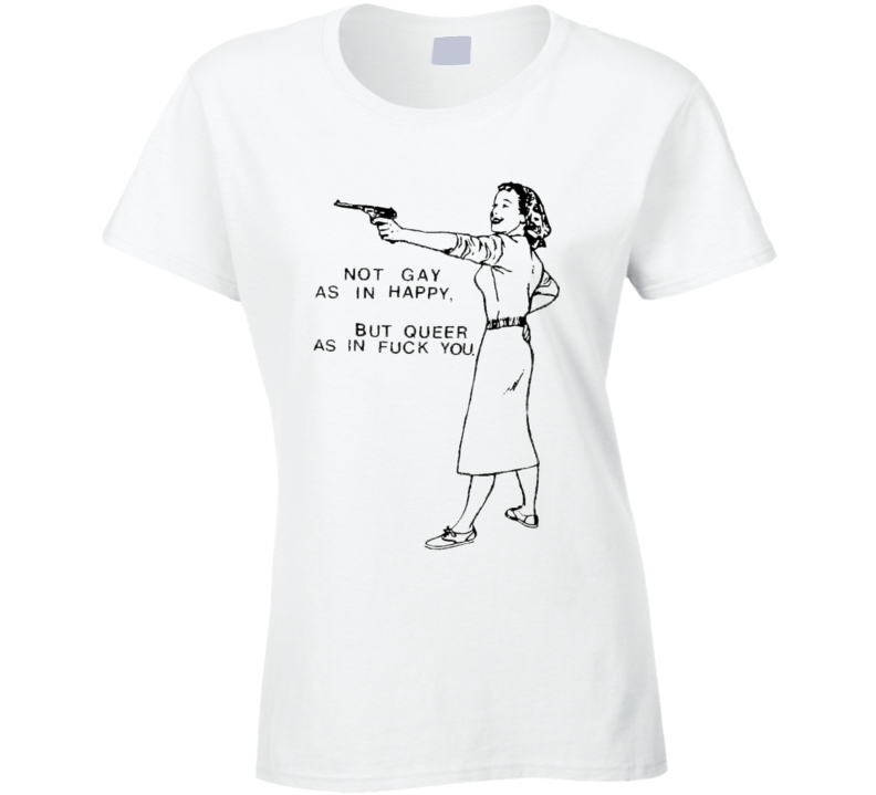 Lesbian t-shirt Comical retro style working girl with Luger pistol Lesbian pride shirt! 