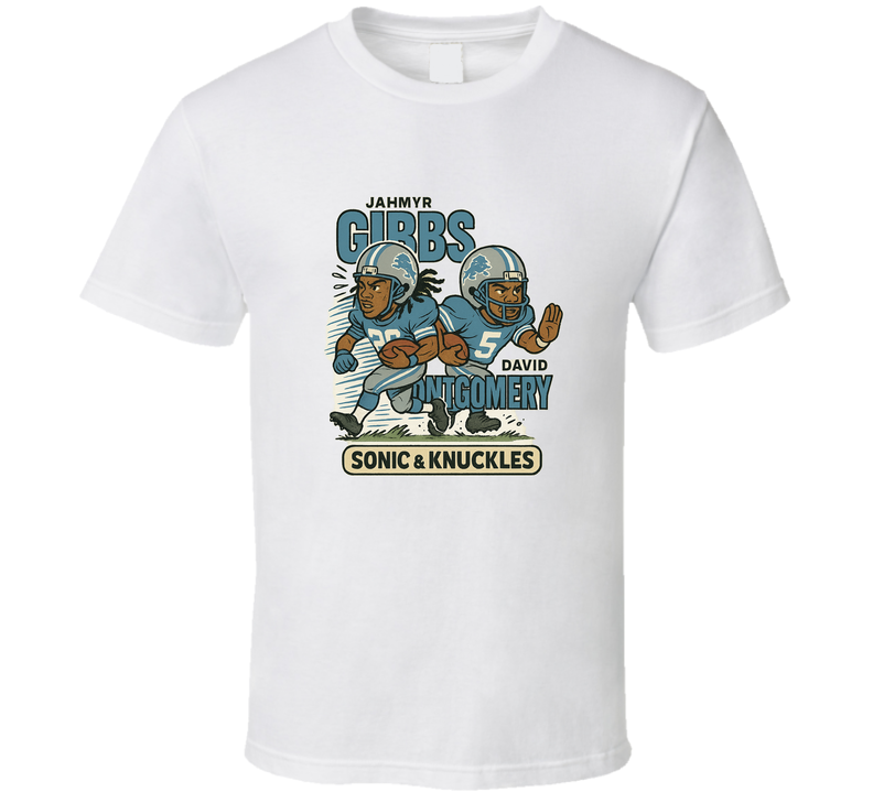 Jahmyr Gibbs & David Montgomery vintage retro caricature tee — ‘Sonic & Knuckles T Shirt Jahmyr Gibbs & David Montgomery vintage retro caricature tee — ‘Sonic & Knuckles T Shirt