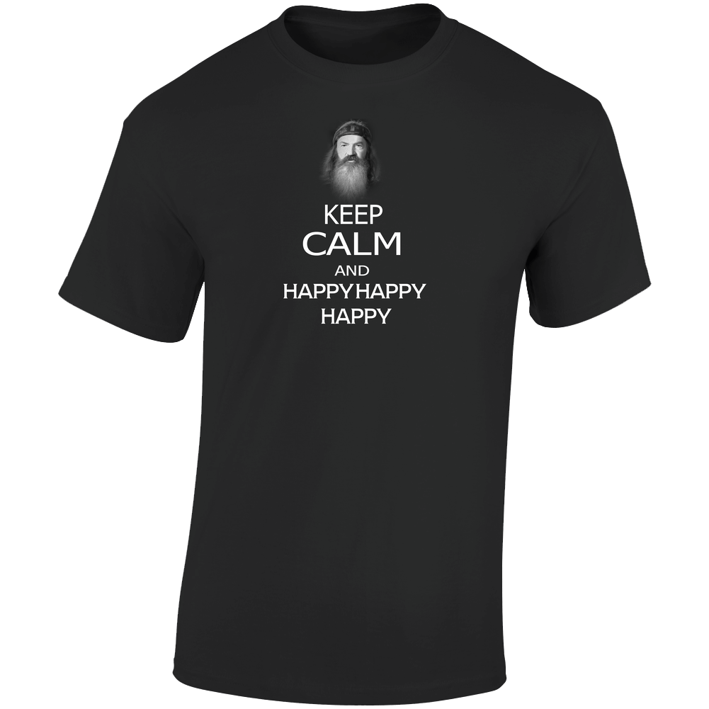 Keep Calm And Happy  Retro Graphic Unisex Soft Cotton Black T Shirt