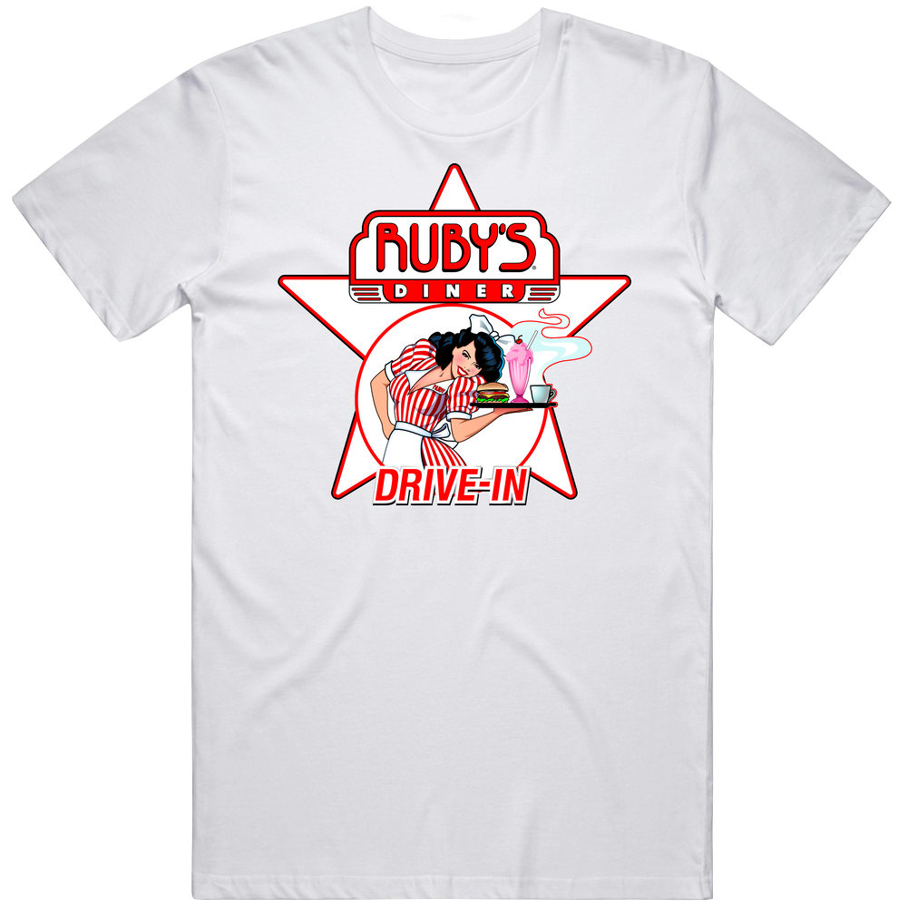 Ruby's Drive In Diner Retro Graphic Unisex Cotton White Classic Unisex Soft Cotton tee T Shirt Ruby's Drive In Diner Retro Graphic Unisex Cotton White Classic Unisex Soft Cotton tee T Shirt
